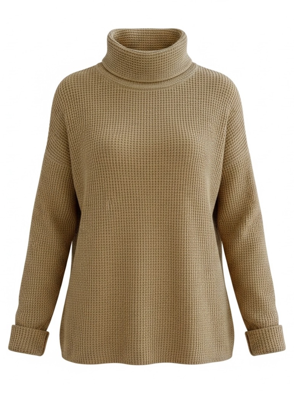 J Jill Mid Weight Sweater Women’s M Soft Yellow Cowl Neck Pullover Waffle Knit